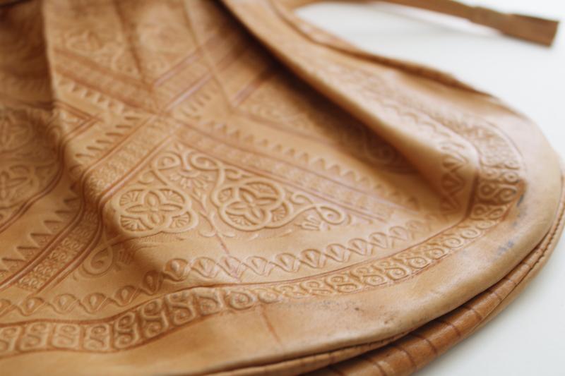 photo of hippie vintage purse, soft tooled leather pouch drawstring bag boho festival style #2