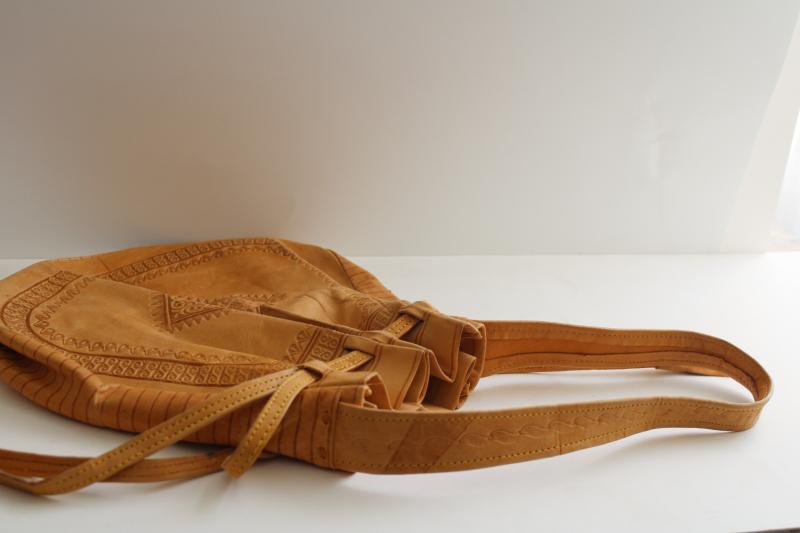 photo of hippie vintage purse, soft tooled leather pouch drawstring bag boho festival style #8