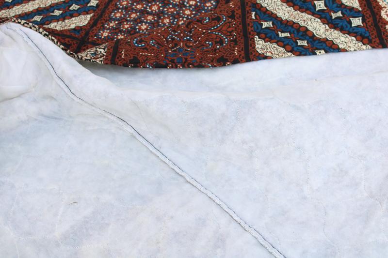 photo of hippie vintage quilted cotton poly bedspread, boho batik print indigo blue & brown #11