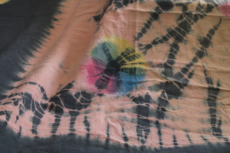 photo of hippie vintage tie dye cotton bedspread, curtain or tablecloth, 1970s retro festival style #5