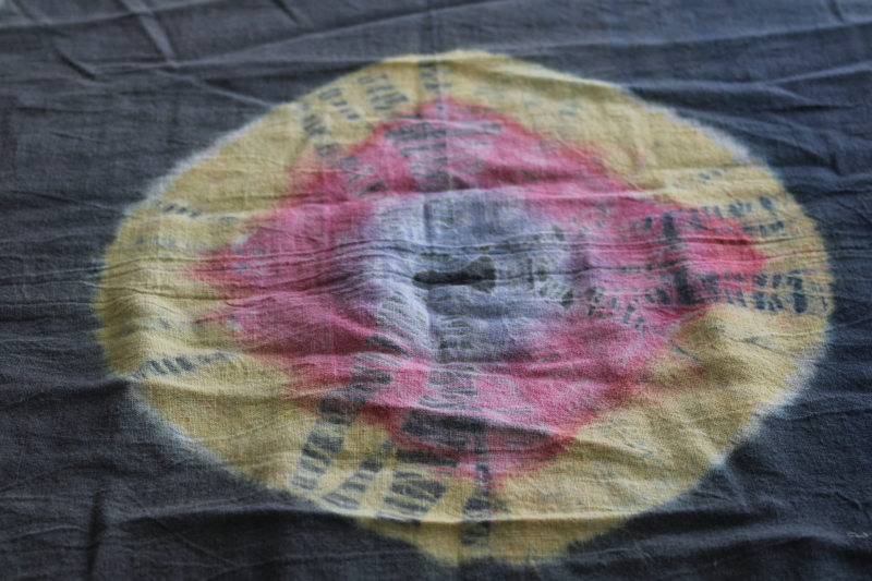 photo of hippie vintage tie dye cotton bedspread, curtain or tablecloth, 1970s retro festival style #6