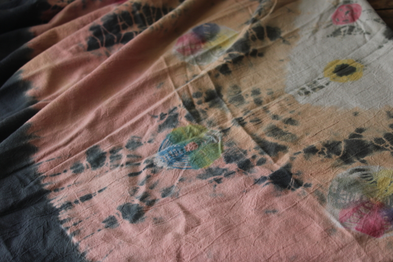 photo of hippie vintage tie dye cotton bedspread, curtain or tablecloth, 1970s retro festival style #10