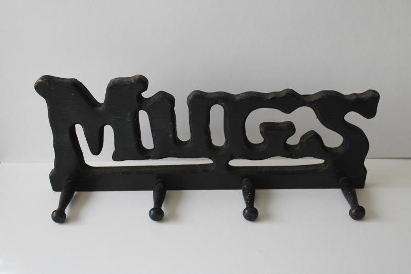 photo of hippie vintage wood MUGS wall hanging mug rack for 70s retro kitchen, coffee bar! #1