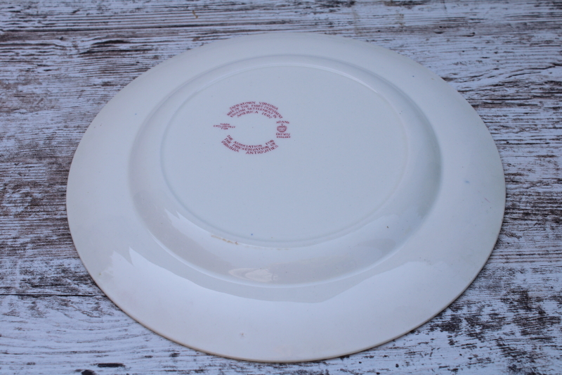 photo of historic Jamestown vintage red transferware china plate, Virginia landmarks, John Smith & Pocahontas  #5