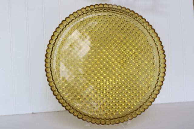 photo of hobnail bubble pattern pressed glass tray or cake plate, amber color vintage glassware #1