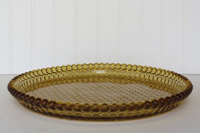 photo of hobnail bubble pattern pressed glass tray or cake plate, amber color vintage glassware #2