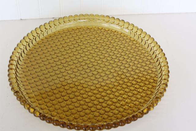 photo of hobnail bubble pattern pressed glass tray or cake plate, amber color vintage glassware #3