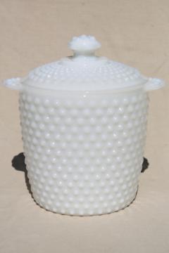 catalog photo of hobnail milk glass cookie jar w/ lid, vintage Anchor Hocking glassware