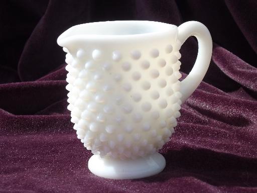 photo of hobnail milk glass creamer and sugar set, vintage Fenton or L E Smith? #2