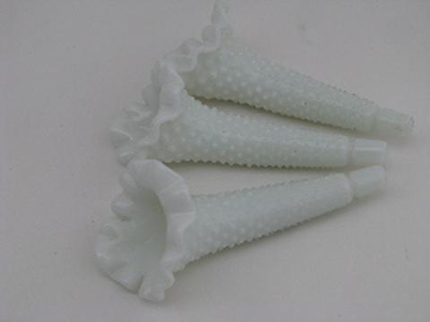 photo of hobnail milk glass epergne horns for flower bowl vase, vintage Westsmoreland or Fenton #1