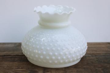 catalog photo of hobnail milk glass lampshade, translucent white glass shade, vintage replacement shade for older lamp 