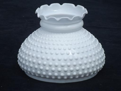 photo of hobnail milk glass shade for student lamp, vintage replacement shade #1