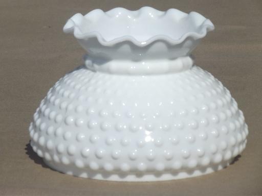 photo of hobnail milk glass shade for student lamp, vintage replacement shade #1