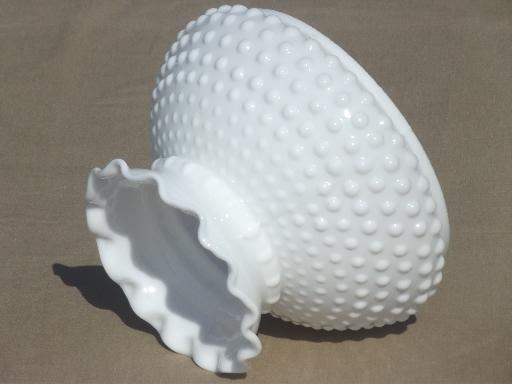 photo of hobnail milk glass shade for student lamp, vintage replacement shade #3