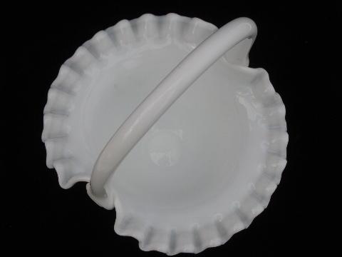 photo of hobnail pattern milk glass bride's flower basket, vintage Fenton #2