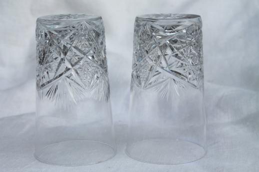 photo of hobstar brilliant cut crystal glass tumblers, vintage cordial glasses #3