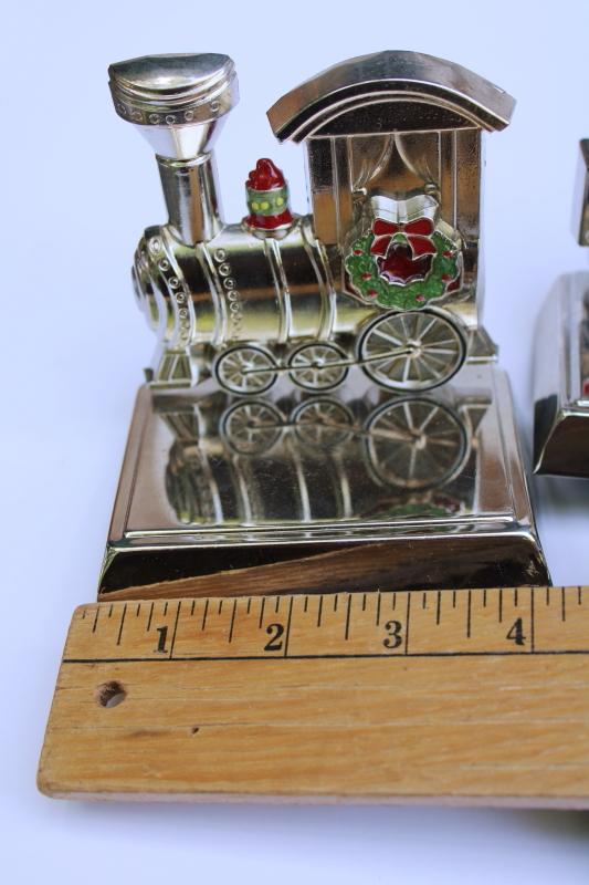 photo of holiday train Christmas stocking holders, weighted hooks silver tone metal w/ colored enamel #7