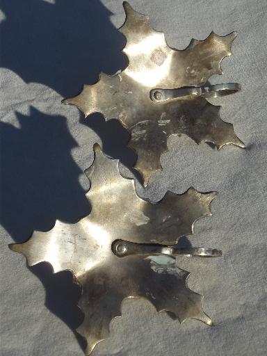 photo of holly leaf finger ring candlesticks, silver wash over brass candle holders #3