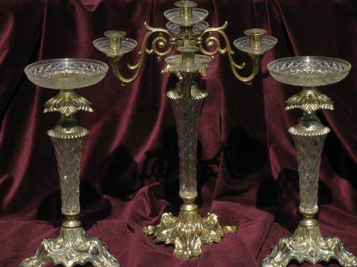 photo of hollywood regency lucite plastic and gold candlesticks candelabra set #1