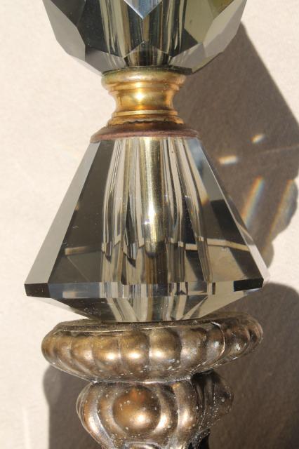 photo of hollywood regency vintage Italian bronze lamps w/ smoke glass crystals, black marble lamp bases #2