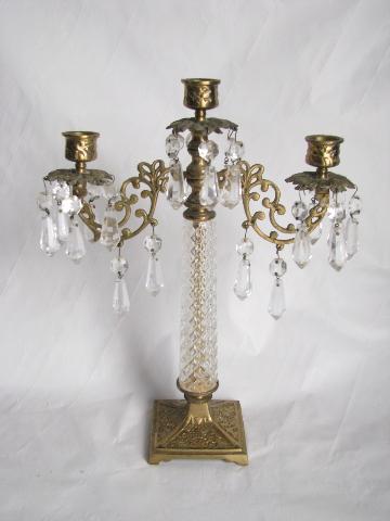 photo of hollywood regency vintage Italy rococo brass & glass branched candelabra candle stick #1