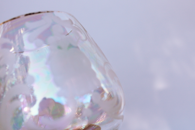 photo of hollywood regency vintage glasses, iridescent luster etched glass colonial couple  #6