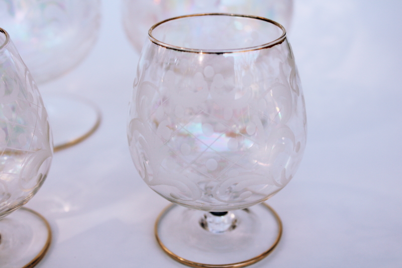 photo of hollywood regency vintage glasses, iridescent luster etched glass colonial couple  #5