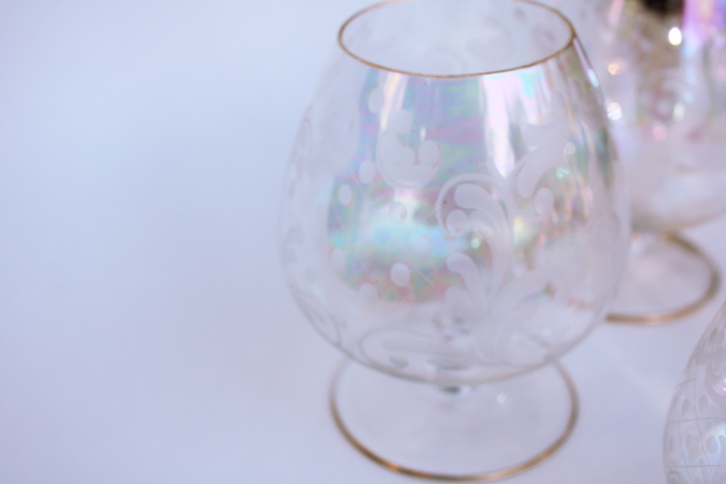 photo of hollywood regency vintage glasses, iridescent luster etched glass colonial couple  #6
