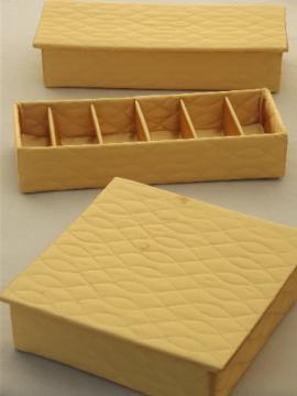 catalog photo of hollywood regency vintage gold satin lingerie boxes & handkerchief box