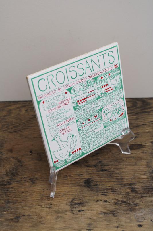 photo of home baker kitchen decor, french croissants vintage recipe print tile trivet  #5