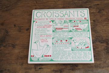 home baker kitchen decor, french croissants vintage recipe print tile trivet 