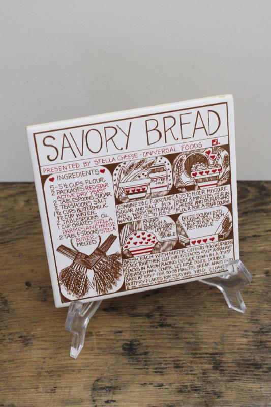 photo of home baker kitchen decor, savory cheese bread vintage recipe print tile trivet  #1