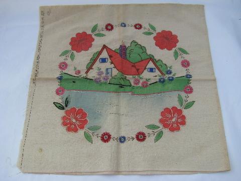 photo of home sweet home pillow cover, vintage 1930s - 40s tinted embroidery on cotton #1