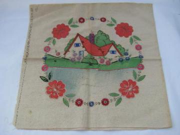 catalog photo of home sweet home pillow cover, vintage 1930s - 40s tinted embroidery on cotton