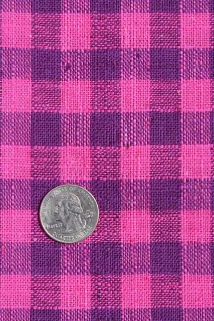 photo of homespun weave linen or linen cotton fabric, plum purple / fuchsia pink check #1