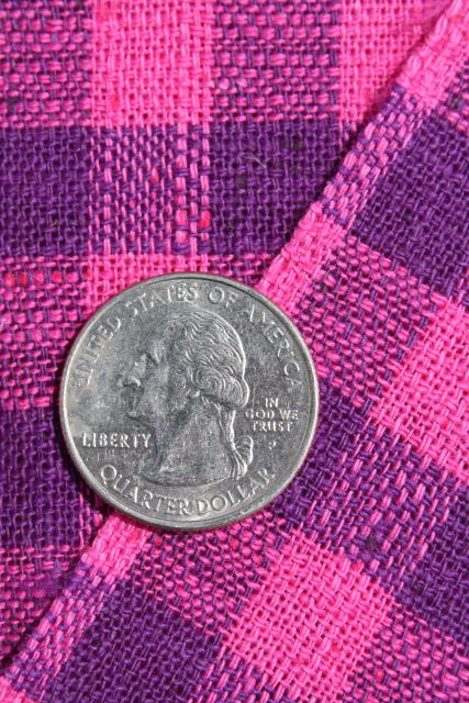 photo of homespun weave linen or linen cotton fabric, plum purple / fuchsia pink check #3