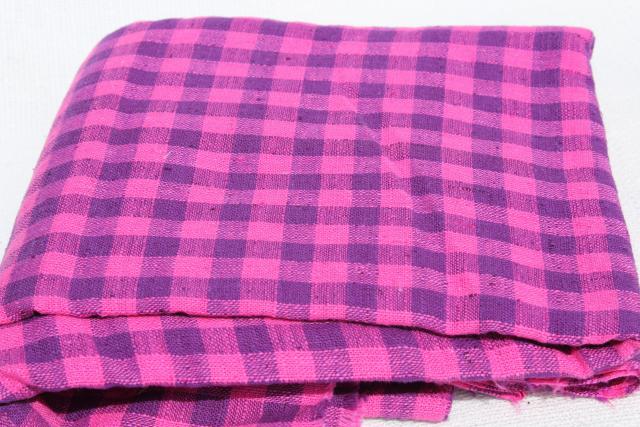 photo of homespun weave linen or linen cotton fabric, plum purple / fuchsia pink check #4