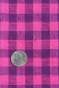 catalog photo of homespun weave linen or linen cotton fabric, plum purple / fuchsia pink check