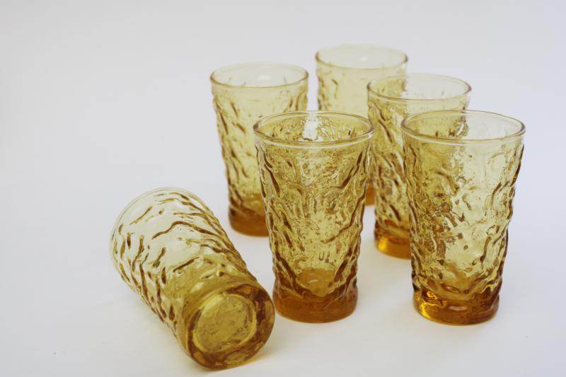 photo of honey gold amber glass tumblers, set of crinkle texture drinking glasses Milano Anchor Hocking #2