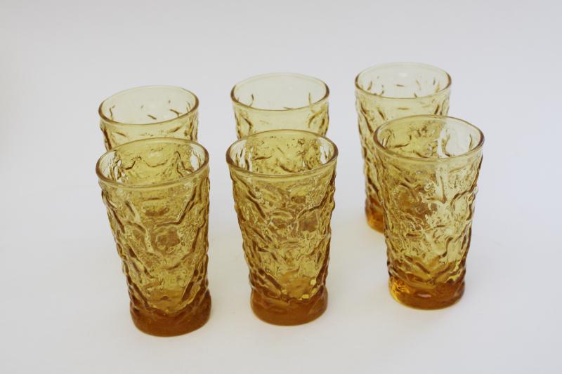 photo of honey gold amber glass tumblers, set of crinkle texture drinking glasses Milano Anchor Hocking #3