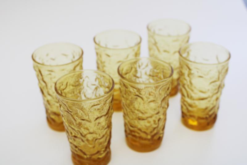 photo of honey gold amber glass tumblers, set of crinkle texture drinking glasses Milano Anchor Hocking #4