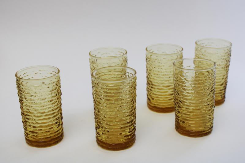 photo of honey gold amber glass tumblers, set of crinkle texture drinking glasses Soreno Anchor Hocking #4