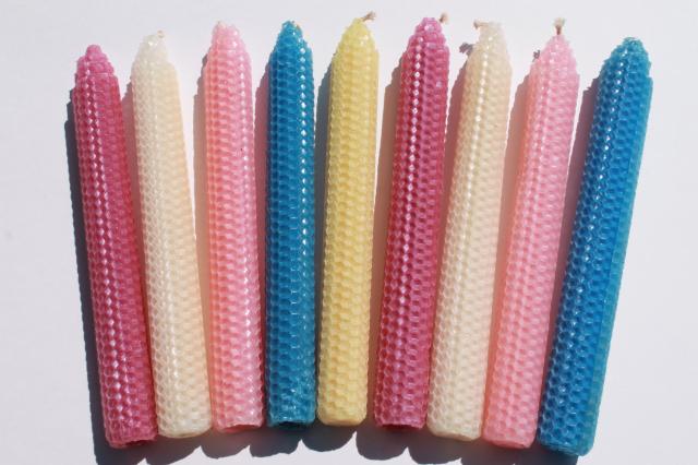 photo of honeycomb texture beeswax candles, country primitive style candle tapers #1