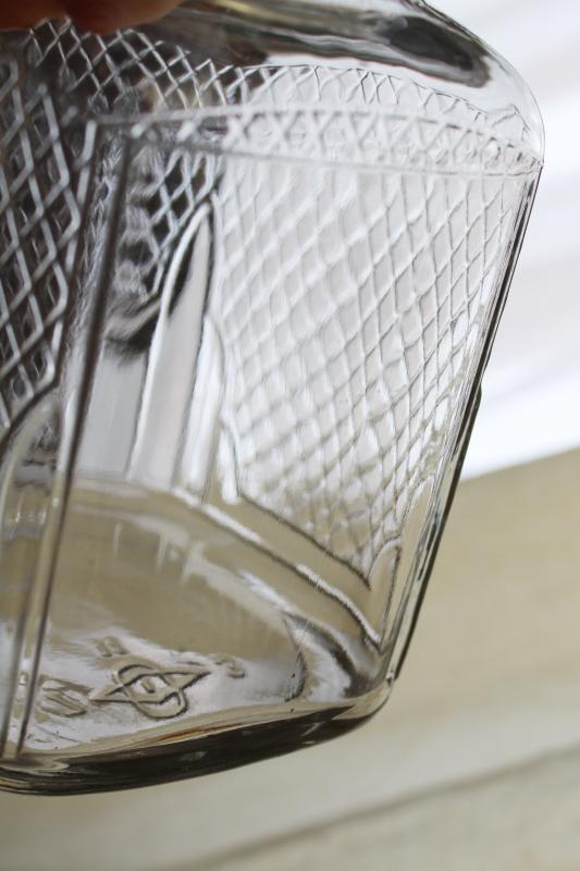 photo of hoosier vintage glass jar, square canister w/ embossed diamond grid pattern #2