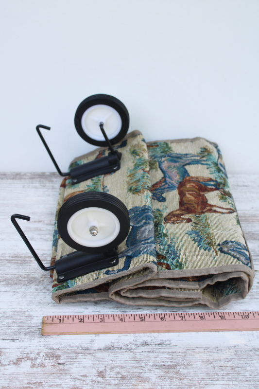 photo of horses pattern vintage tapestry folding travel tote or shopping bag w/ rolling wheels  #4