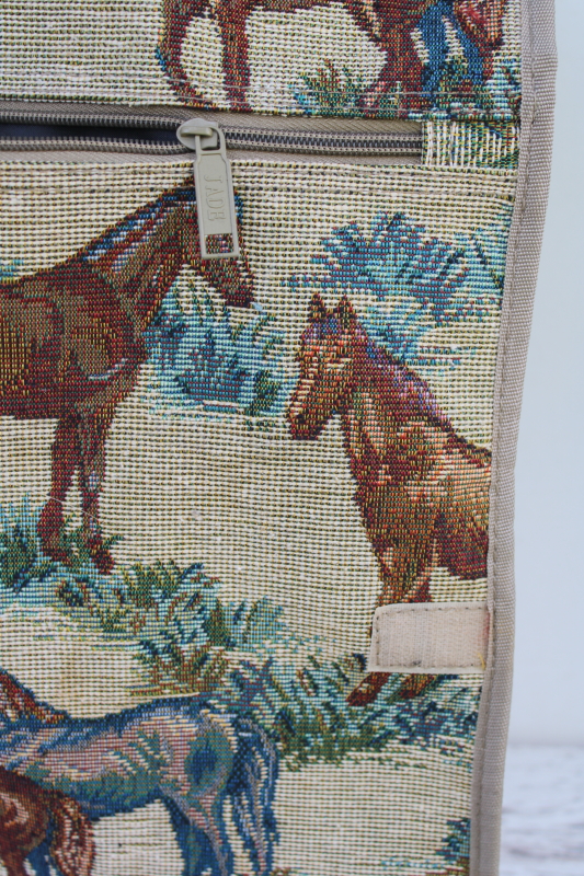 photo of horses pattern vintage tapestry folding travel tote or shopping bag w/ rolling wheels  #8