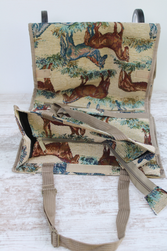 photo of horses pattern vintage tapestry folding travel tote or shopping bag w/ rolling wheels  #11