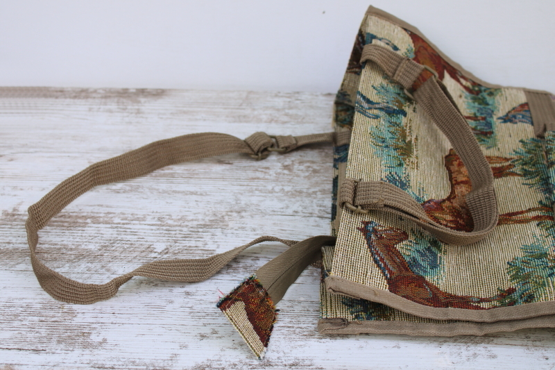 photo of horses pattern vintage tapestry folding travel tote or shopping bag w/ rolling wheels  #12