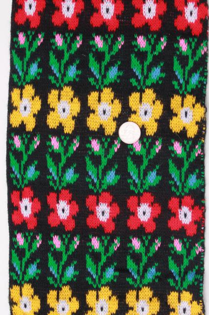 photo of hot knits vintage acrylic sweater fabric tube knit, folk flowers on black #2