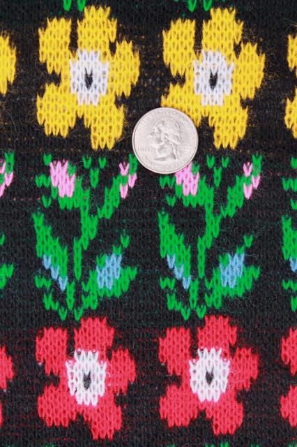 photo of hot knits vintage acrylic sweater fabric tube knit, folk flowers on black #3